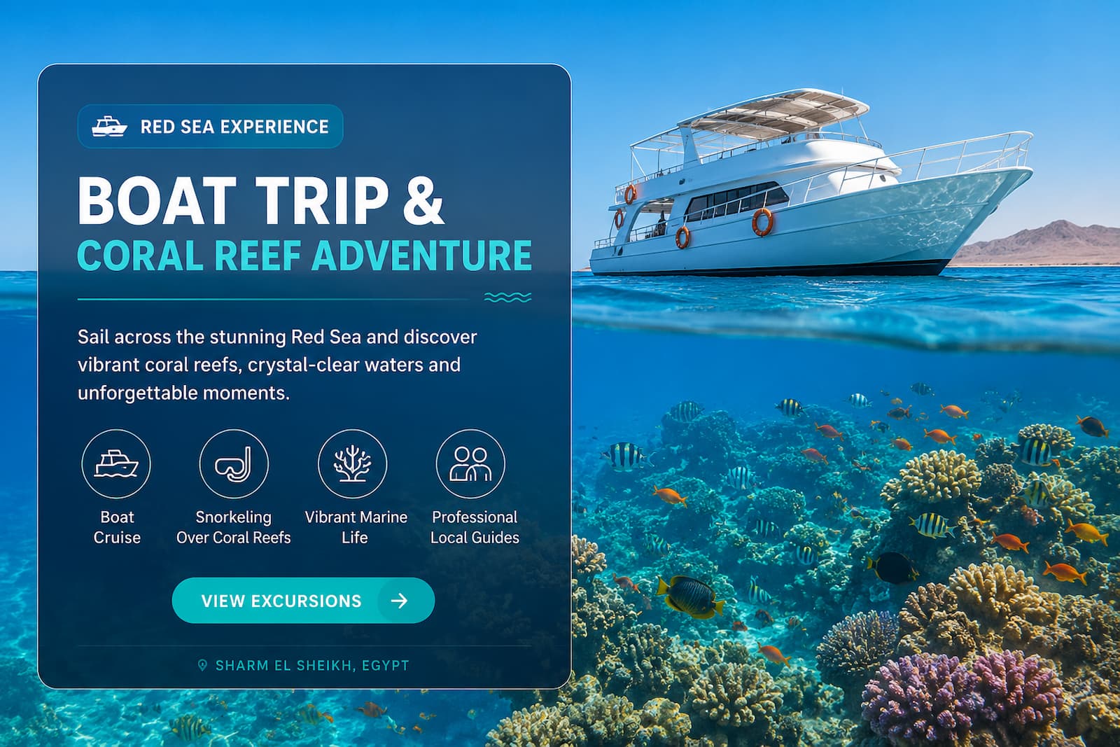 Boat trip and coral reef excursion in the Red Sea, Sharm El Sheikh